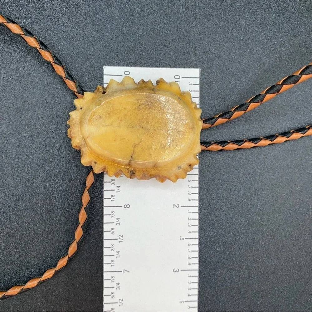 Vintage Bolo Neck Tie with Braided Leather Cord and Carved Horn